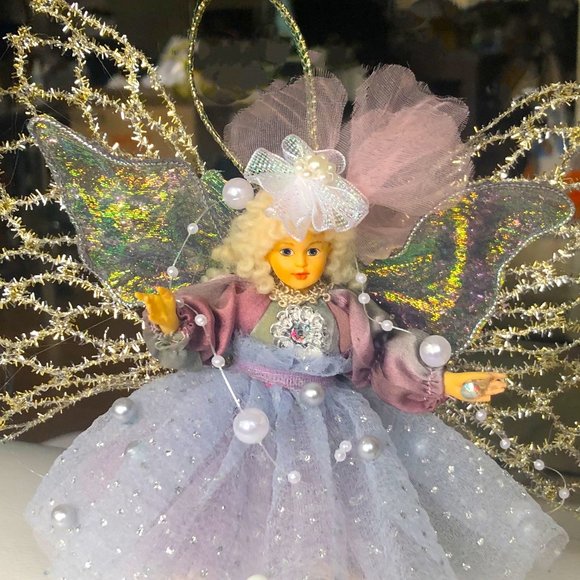 Handcrafted Upcycled Porcelain Doll Head Arms Legs Glammed Christmas Ornament - Picture 3 of 5